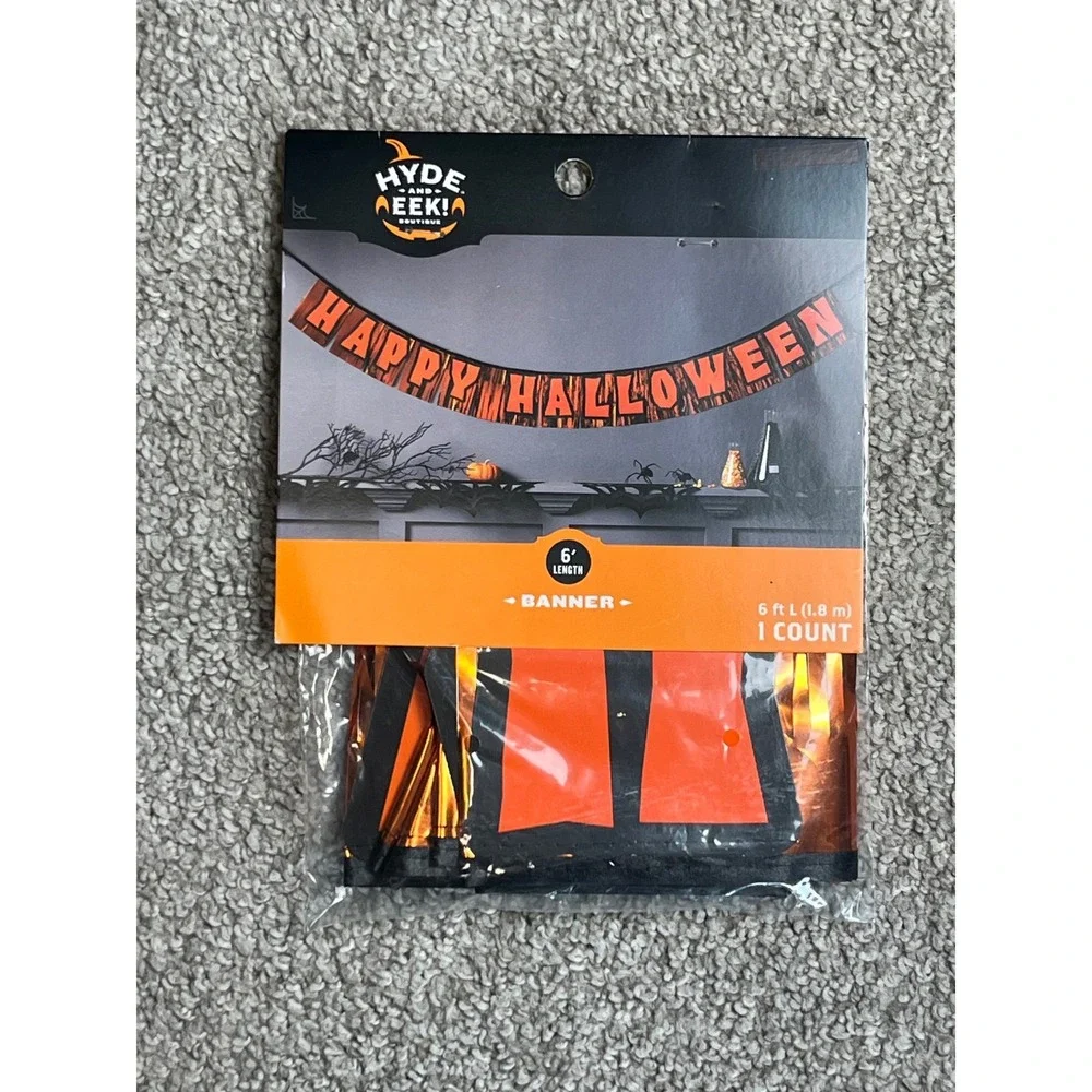 Hyde & EEK! Boutique Happy Halloween Tinsel Banner Decor Orange Black 6 Foot